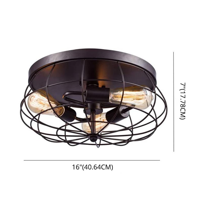 Metal Cage Flush Monte Light Fixture Industrial Retro Dining Room Semi Flush Light