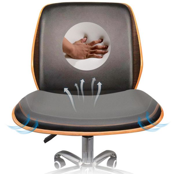 Contemporary Swivel Office Chair Mid-Back Armless Wood Back Chair