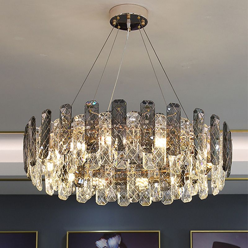 Wheel Shape Pendant Chandeliers Contemporary Style Crystal Chandelier Lights in Grey