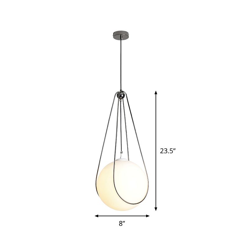 ORB Restaurant Hangende lichtkit Wit mat Glass 1 kop eenvoudig plafond hanger lamp met traan ijzeren frame
