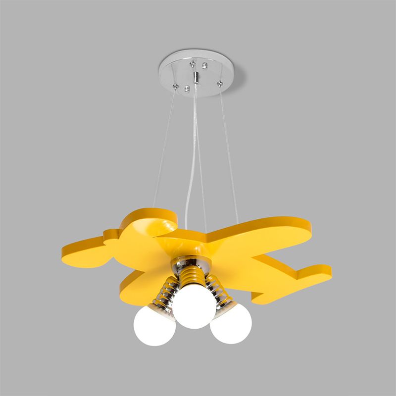 Battle-Plane Kindergarten Chandelier Lamp Acrylic 3 Heads Children Style Bulb Hanging Light in Yellow/Blue/Green