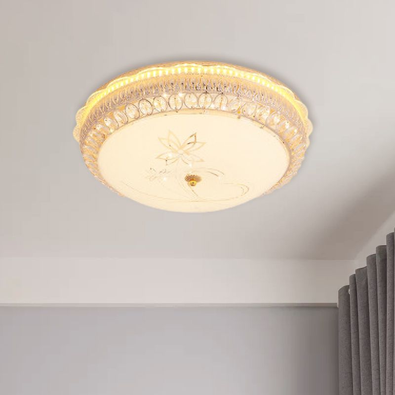 Classic Bowl Flush Mount Light Crystal Embedded LED Close to Ceiling Lighting Fixture in Gold
