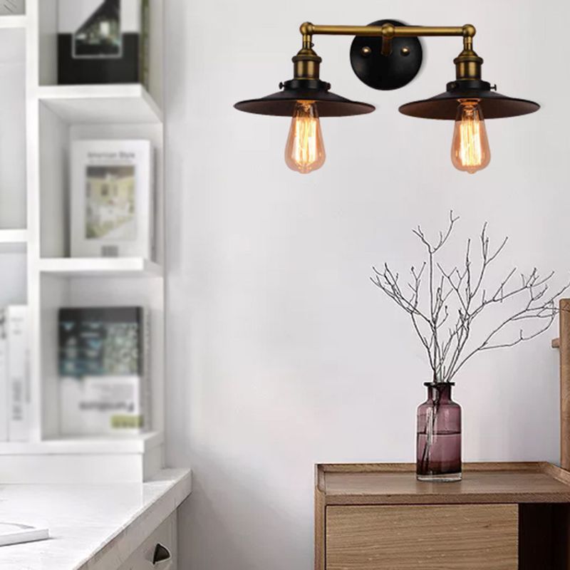 Industrial Wall Sconce Cone Shape Wall Light with Metal Shade for Bedroom in Black