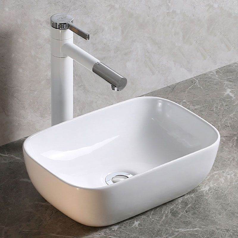 Modern Bathroom Sink Porcelain Rectangle Bathroom Sink in White(Not Including Faucet)