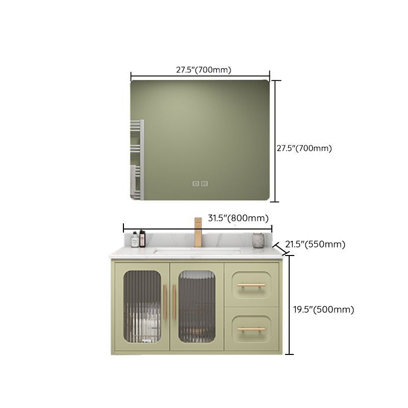 Double Sink Bath Vanity 2 Drawers Wall Mount Rectangle Vanity Set with Mirror