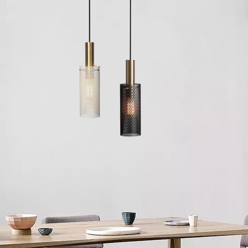 Cylindre Métal Pruste Pendante Light Simplicité Suspension Éclairage avec design creux pour salle à manger