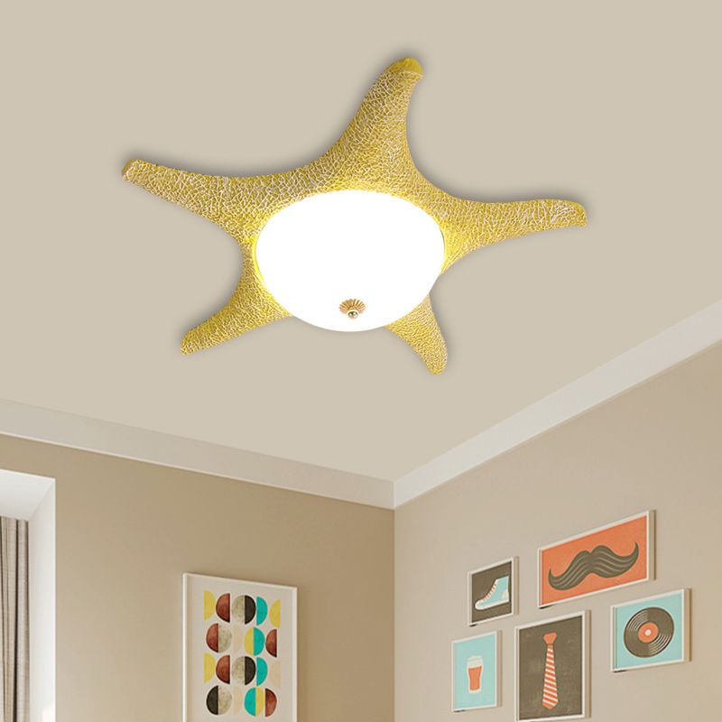 Resin Starfish Flush Lighting Children Style LED Ceiling Mount Light Fixture in Pink/Yellow/Blue, Warm/White Light