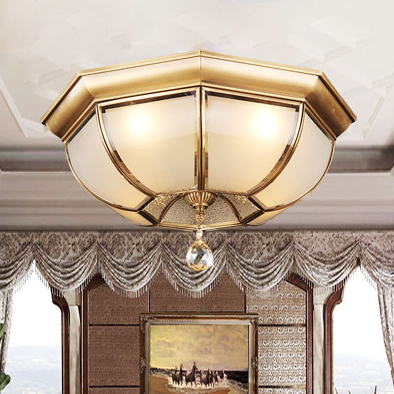 Concave matglazen plafondlamp 14"/18" W Traditionele 3/4 lampen Woonkamer inbouwlamp in messing