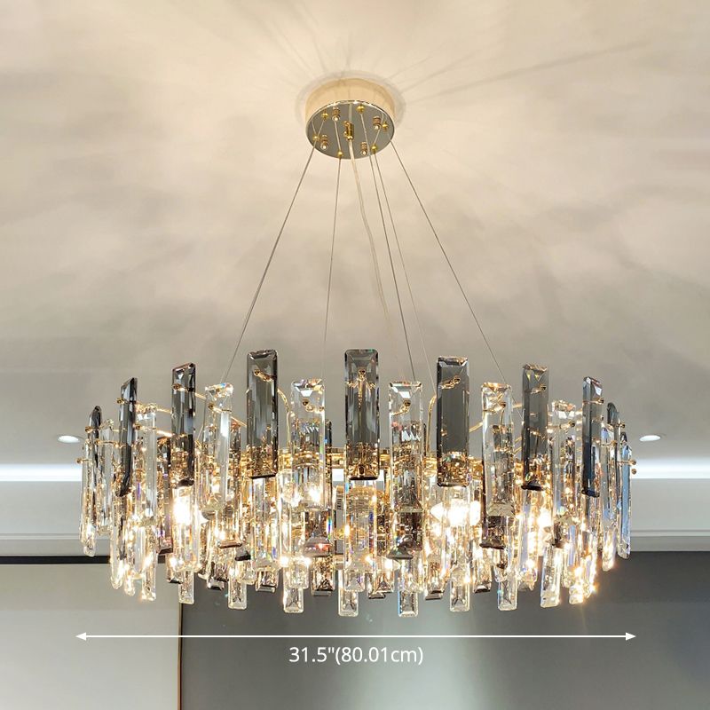 Drum Pendant Ceiling Light Modernist Smoke Grey Crystal Living Room Chandelier Lamp