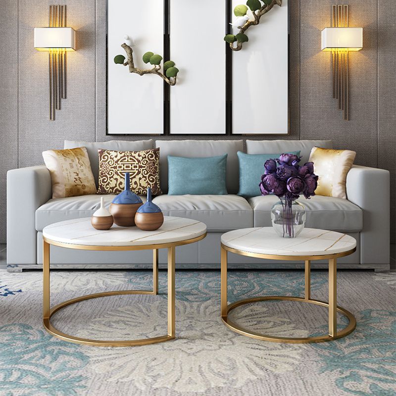 Slate Round Coffee Table Frame 2 Piece Nesting Tables for Living Room