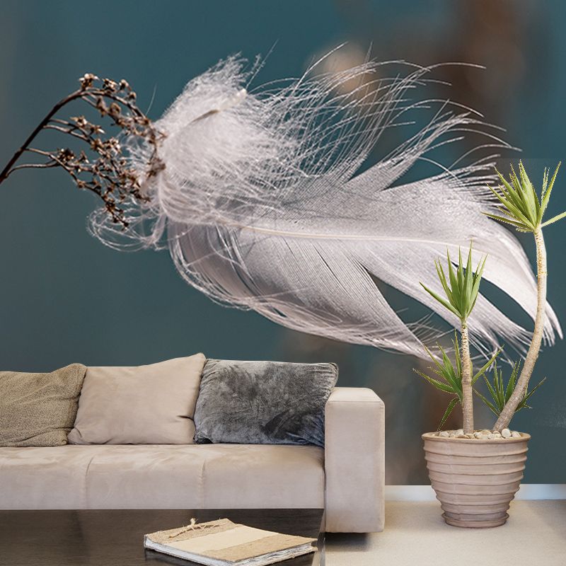 Light Plumage Flower Mural Wallpaper Modern Wall Covering for Accent Wall