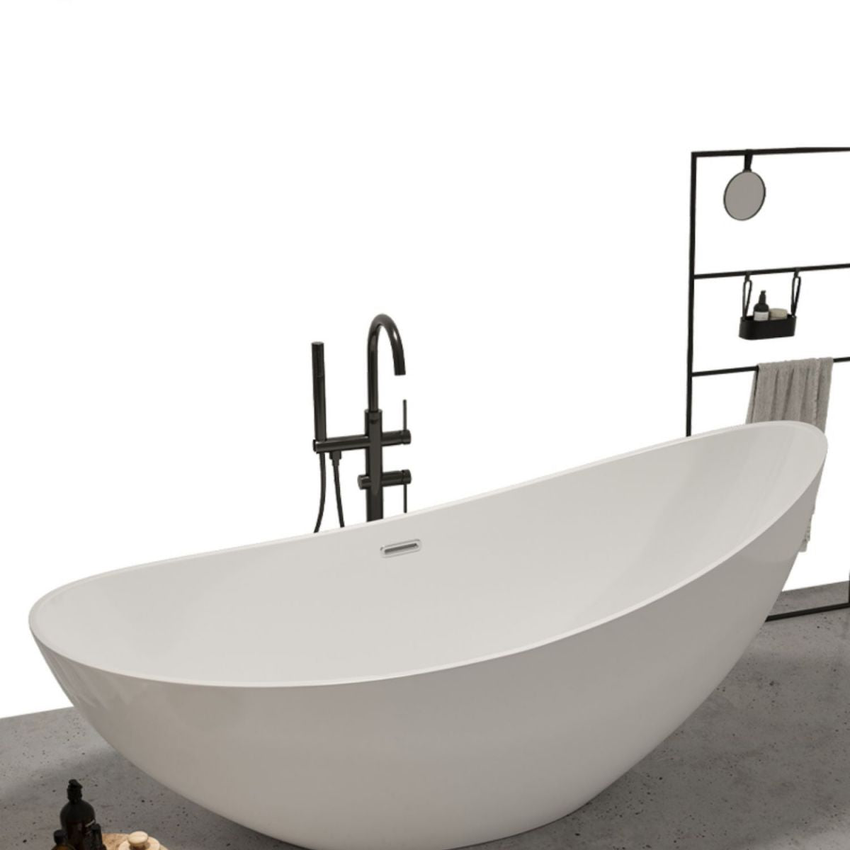 Modern Ellipse Acrylic Bathtub Freestand Soaking Bathtub with Drain Bath Tub