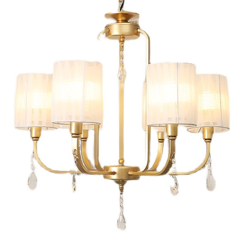 Brass 6 têtes CHANDELIER LICHING Country Style Fabric Pendante Cylindre Pendre pour le salon