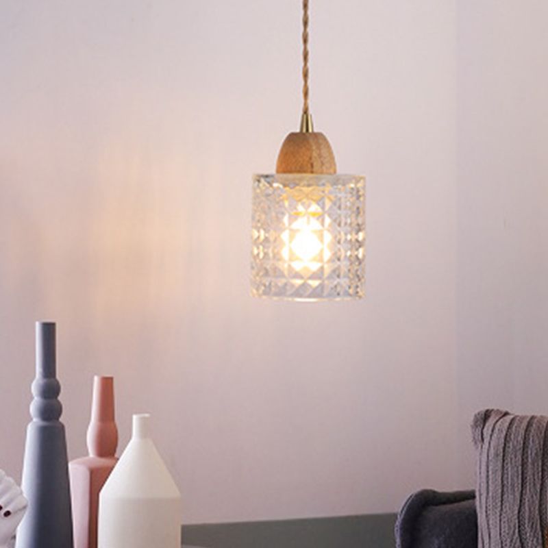 Modern Glass Wall Light Geometric Shape Wall Sconce with Wood for Living Room