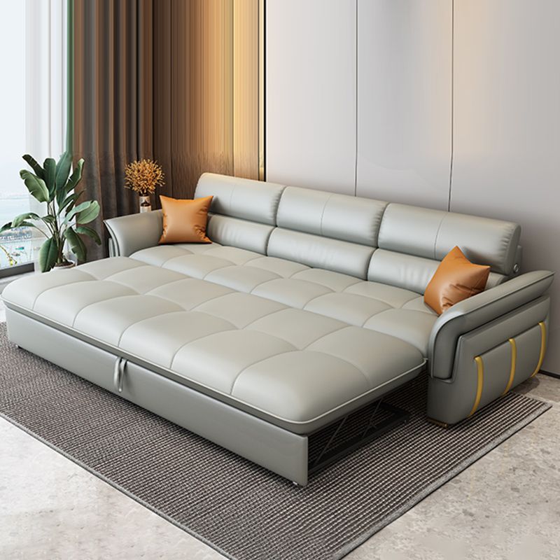 Glam Leather Convertible Sofas Flared Arms Folding Sleeper Sofa