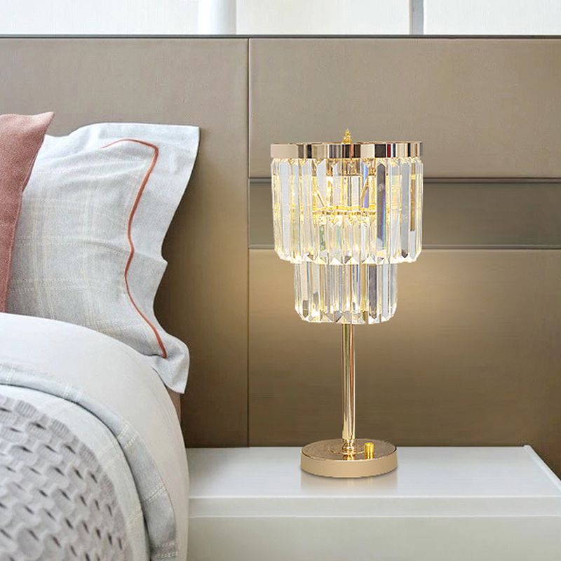 Lampazione del compito a LED modernista oro lampada da lettura a 2 strati con tonalità cristallo smussata
