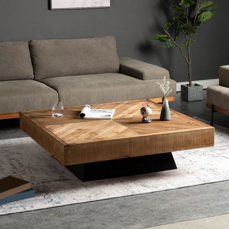 Scandinavian Block Coffee Cocktail Table in Pine Wood Square Shape