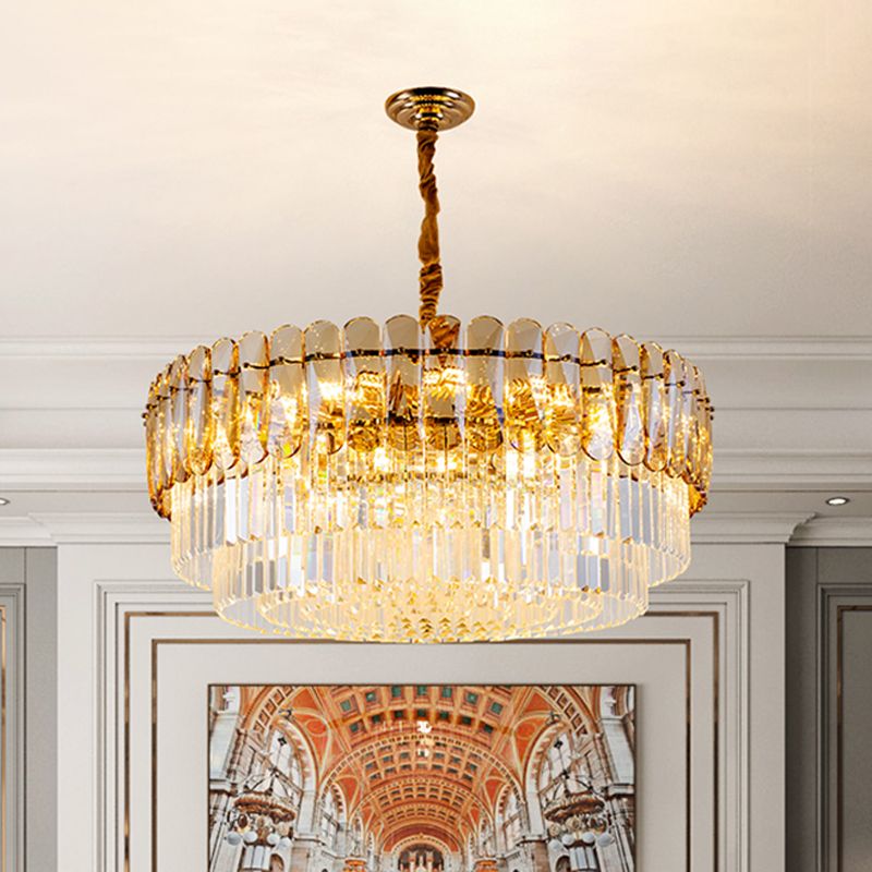 Tradizionale lampadario rotondo a livello chiaro cristallo a 8 luci a 8 luci la luce del soffitto appesa in oro