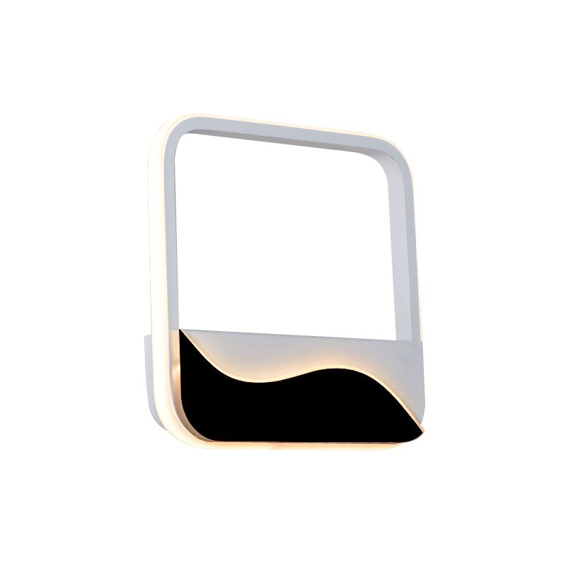 Bedroom LED Flush Mount Wall Light Minimalist Black-White Sconce with Wave Patterned Round/Square Acrylic Frame, Warm/White Light