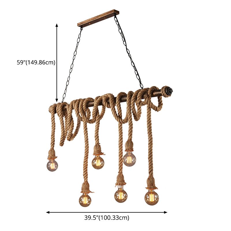 6 luces de la isla de la cuerda Luces de araña de la isla industrial Bombilla desnuda Comedor Comedor Fixting de iluminación de la isla
