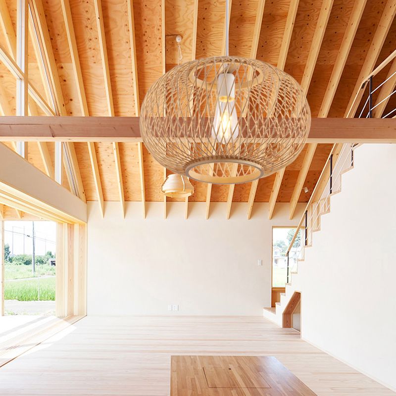 Gewebter Anhänger Beleuchtung Traditioneller Bambus 1 Glühbirne 16 "/19.5" Breites Holzhänge -Lampen -Kit