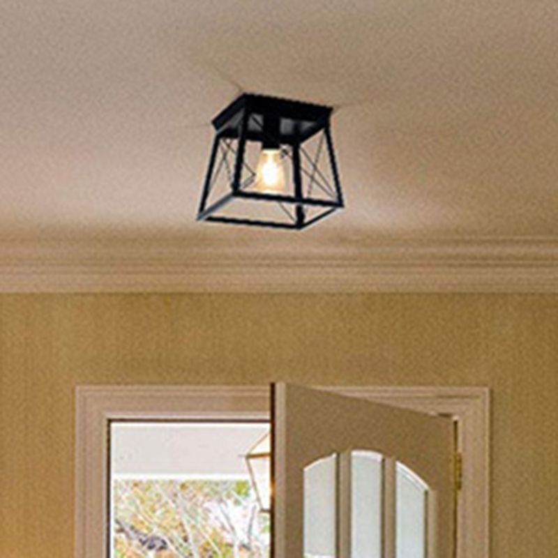 Metal Black Flush Mount Ceiling Light Fixture Square Industrial Style Flush Mount Lamp