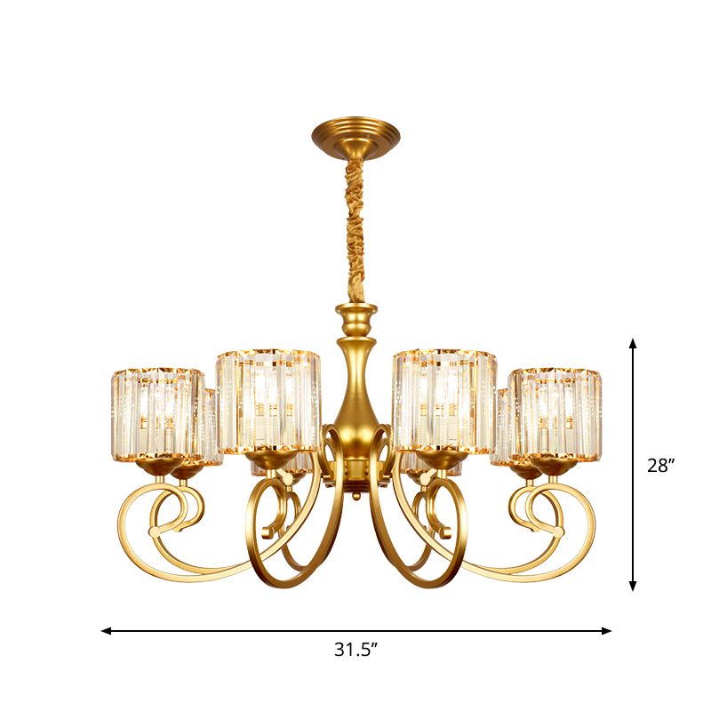 Prismatisch glascilinder kroonluchter lamp Modernisme 8-head gouden suspensie hanger licht