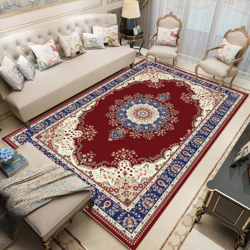 Mid-Century Washable Carpet Medallion Print Rug Polyester Anti-Slip Backing Carpet for Home Decor