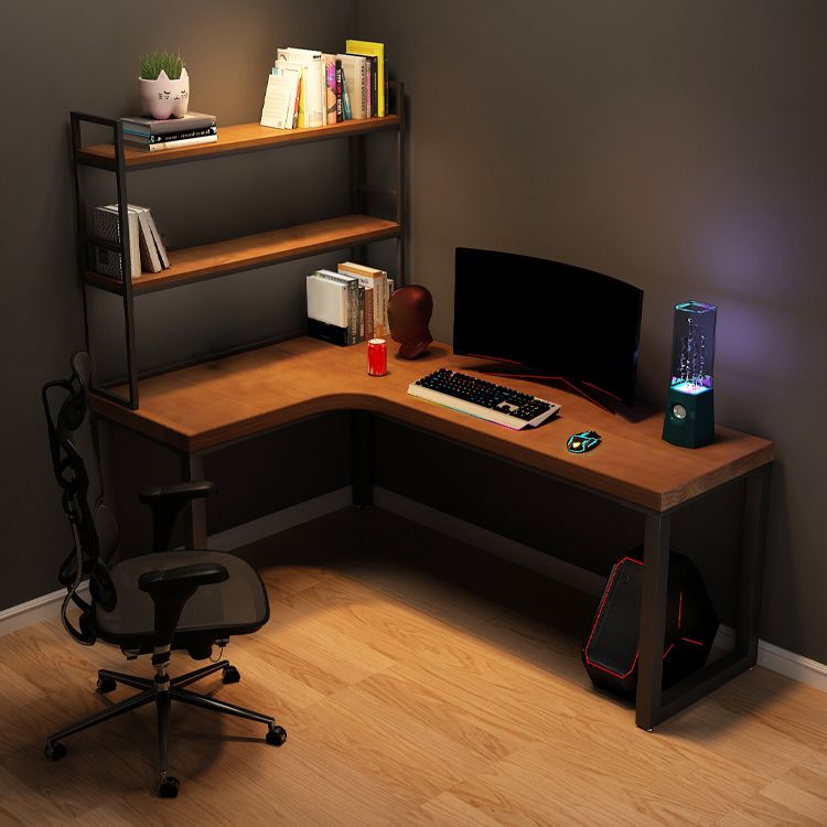 Rectangular Corner Writing Desk Solid Wood Office Desk with Iron Legs for Bedroom