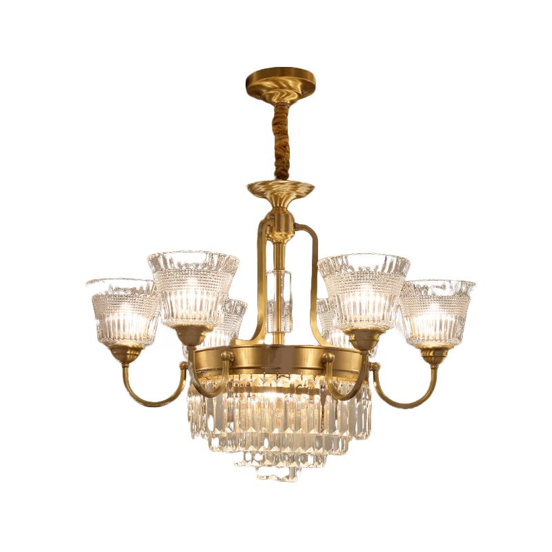 Lampada a ciondolo in cristallo in vetro a campana tradizionale tradizionale soggiorno a 6/8 a testa in ottone in ottone