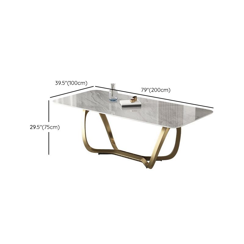 Glam Style Dinner Table Stone Rectangle Dining Site Table in White