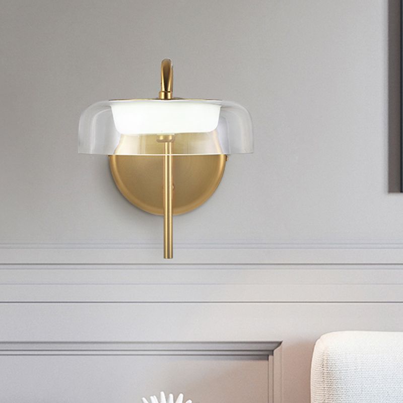 Éclairage mural de chevet LED Éclairage de lampe murale en or post-moderne avec une teinte en verre transparent bol