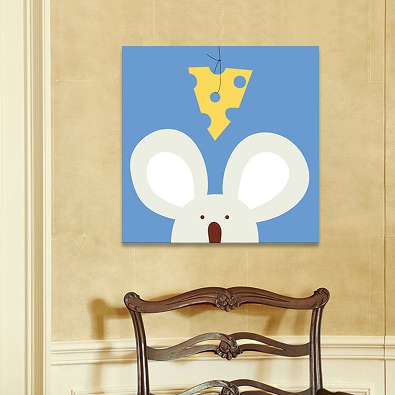 Soft Color Cartoon Canvas Print Illustration Animal and Food Wall Art for Nursery
