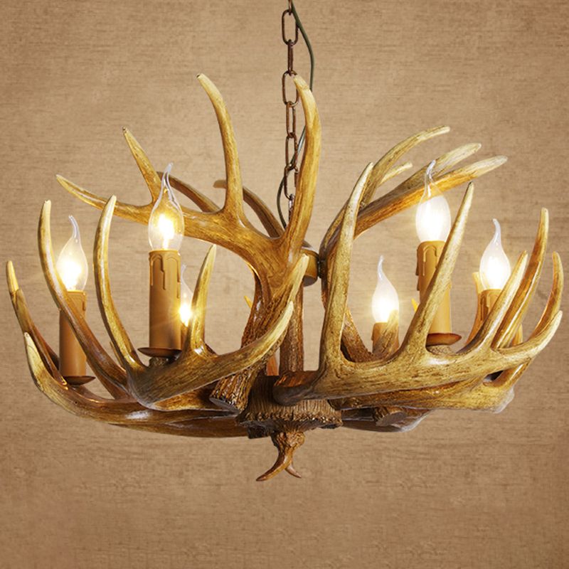 Classic Deer Horn Chandelier Pendant Light Resin Hanging Lighting for Living Room