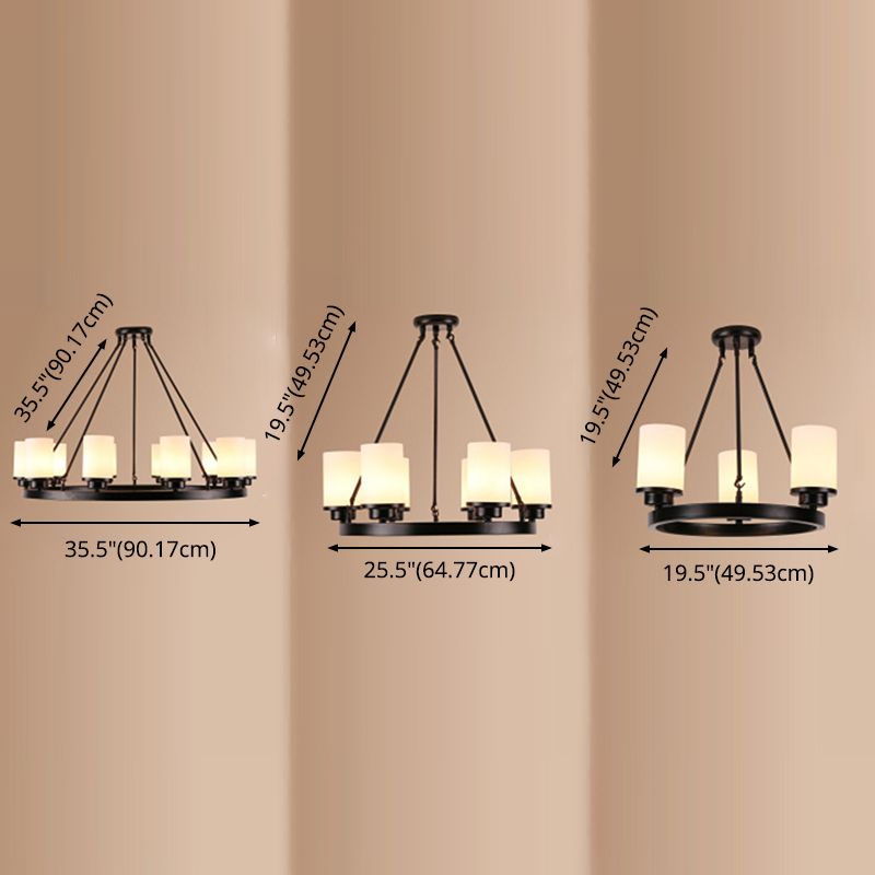 Glass Black Chandelier Light Fixture Cylindrical Industrial Ceiling Chandelier Pendant
