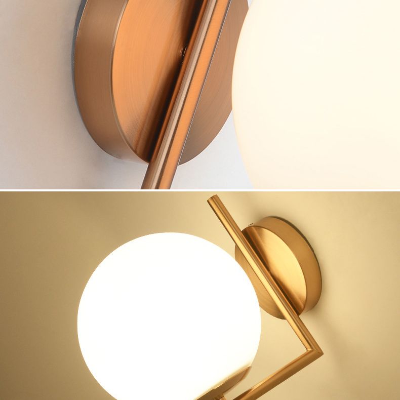 Globe White Glass Wall Light Nordic Simplicity Style Single Light Wall Sconce in Gold