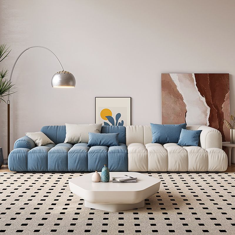 Scandinavian Sofa & Chaise in Blue and White Recessed Arm Sofa