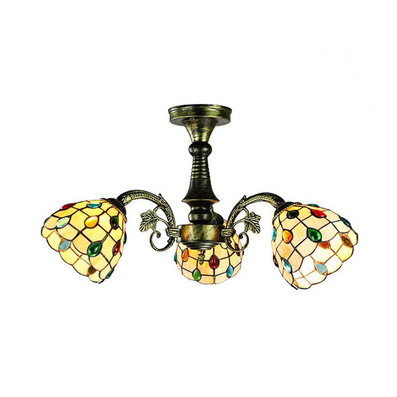 Buntglas Tiffany Style Blatt/Pfauen Schwanz/Blütenheize Beleuchtung 3/5 Lichter hängen Deckenlicht in antiker Bronze