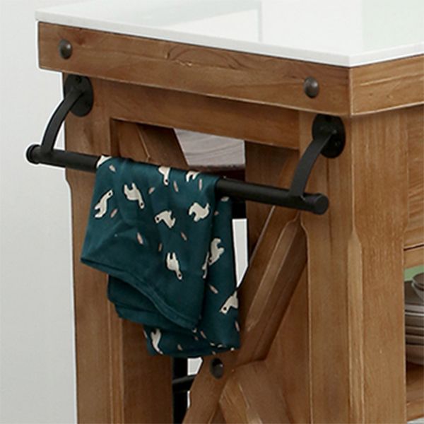 Industrial Stationary Kitchen Cart Wood Rectangular Kitchen Island Cart