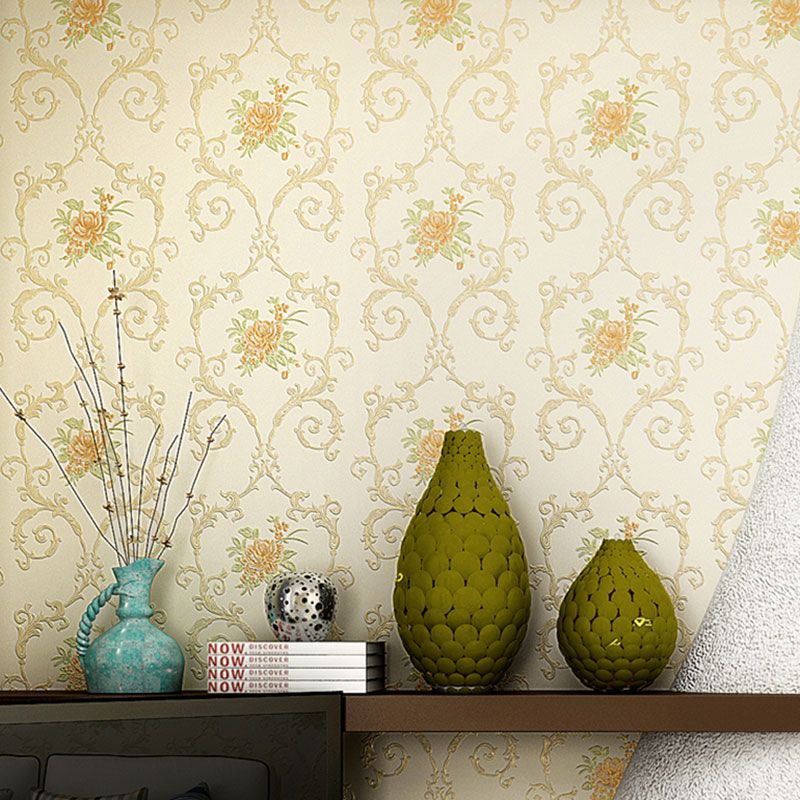 Rural Flowers Self-Adhesive Wallpaper for Accent Wall, 20.5"W x 19.5'L Wall Covering in Natural Color