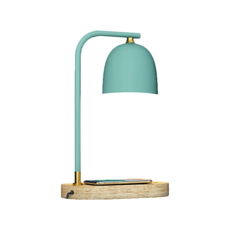 Lampada da comodino minimalista a 1 testa con finitura nera/bianca/rossa, cupola in legno con paralume metallico
