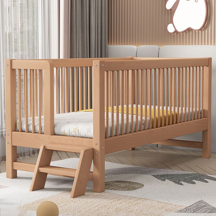 Solid Wood Contemporary Washed Nursery Crib Brown with Guardrail
