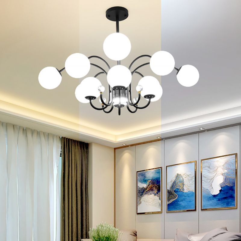Modern Style Globe Chandelier Light White Glass Pendant Lighting with Crystal