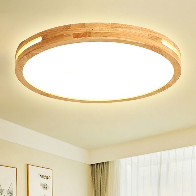 Japanese Style Circular Ceiling Mount Light Wood 12/16/19.5 Inch Wide LED Ceiling Lamp in Beige for Adult Bedroom