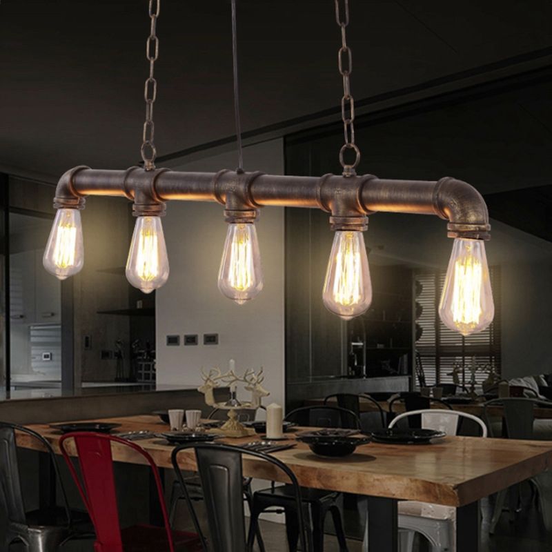 5 Lights Water Pipe Pendant Steampunk Metal Island Lighting Fixture for Dining Room