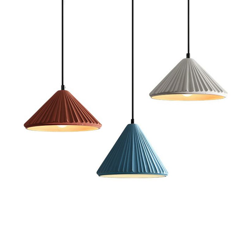 Cement Conical Pendant Ceiling Light Macaron Single Suspension Light Fixture for Living Room