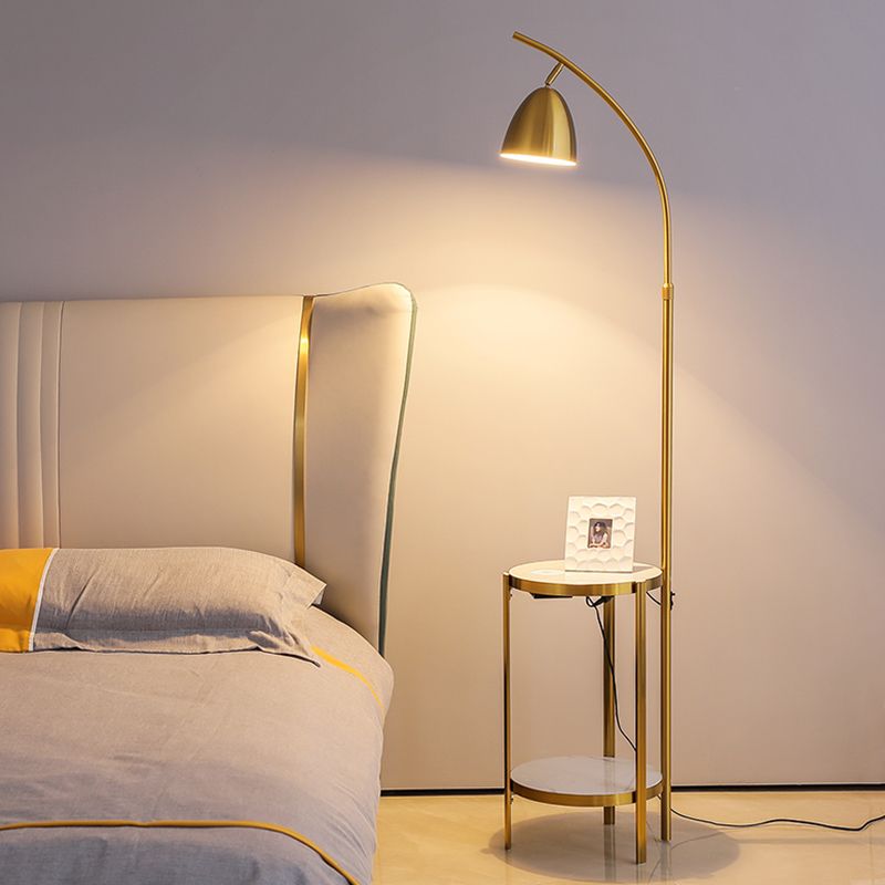 Lámpara de cama de campana lámpara metálica de estilo nórdico metálico iluminación de pie con estante de mármol de 2 niveles
