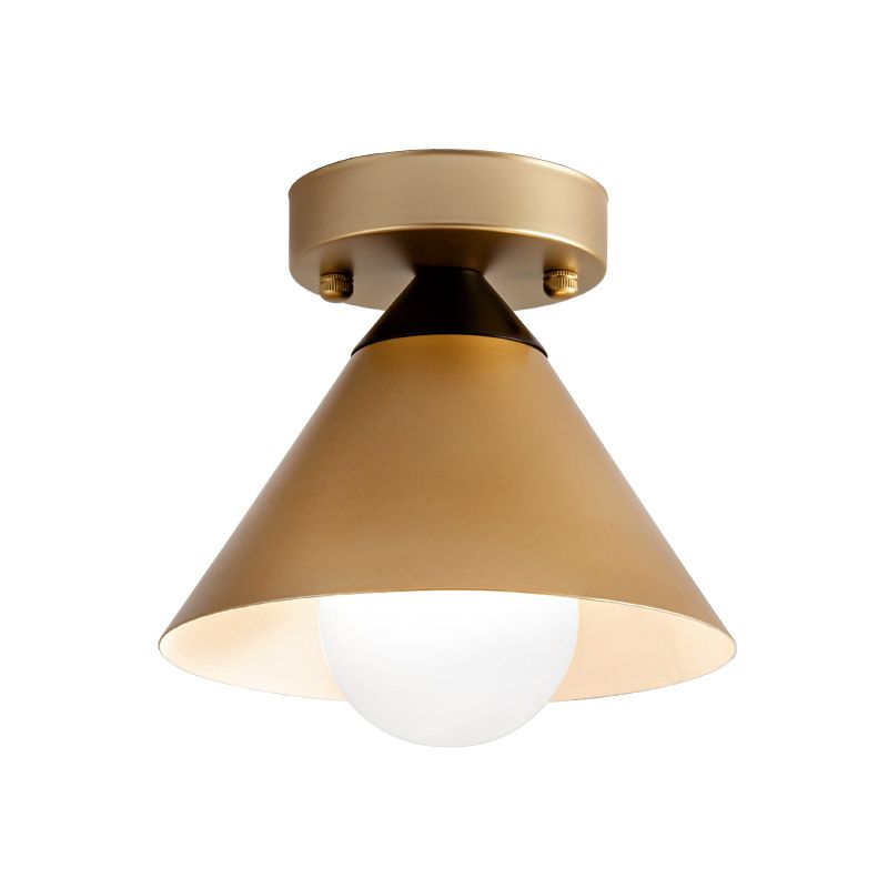 1 Head Golden Ceiling Flush Mount Light with Cone Metal Shade Minimalist Flushmount Ceiling Lamp for Kitchen