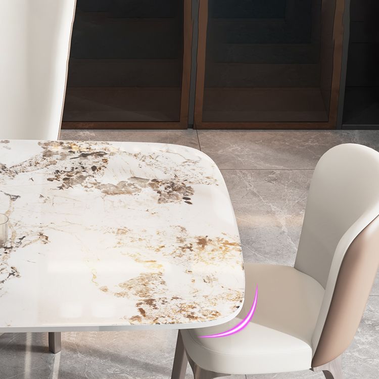 Contemporary Style Sintered Stone Dining Table with White Fixed Table and Trestle Base for Home Use