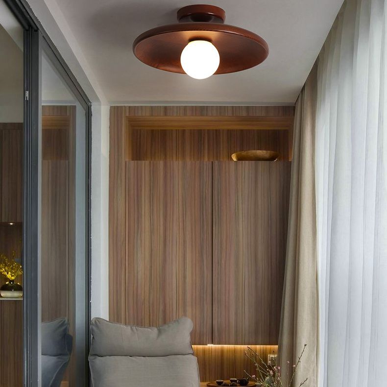 Lámpara de techo interior de madera con montaje empotrado, globo creativo moderno, con pantalla de cristal